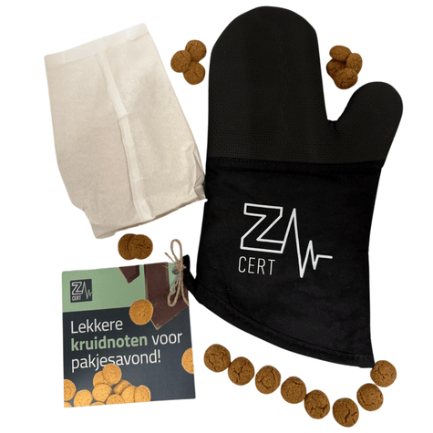 DIY kruidnotenbakken set verpakt in bedrukte ovenwant