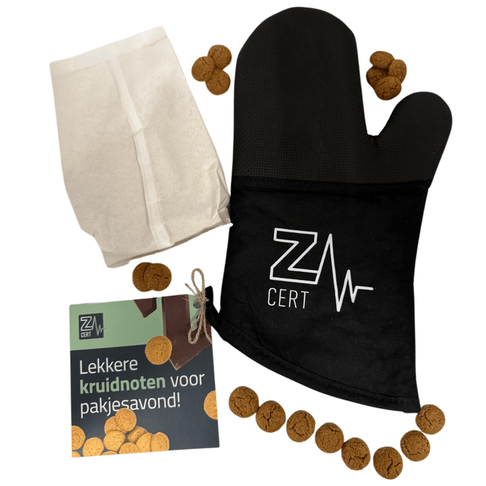 DIY kruidnotenbakken set verpakt in bedrukte ovenwant