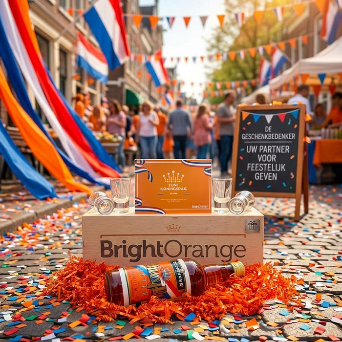 Proosten op de koning: oranjebitter in bedrukte wijnkist voor BrightOrange