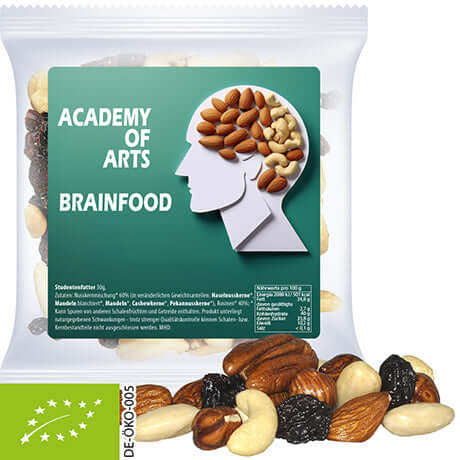 Biologische studentenhaver (30 gram) in zakje met sticker
