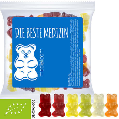 Biologische gummibeertjes (30 gram) in zakje met sticker