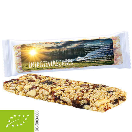 Mueslireep cranberry-amandel met logo (25 gram)