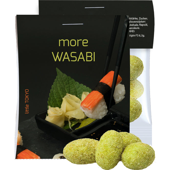 Erdnüsse Wasabi, ca. 10g, Express Midi-Tüte mit Werbereiter bedrukken – promotionele snack