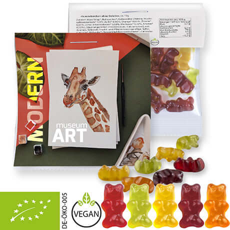 Biologische gummibeertjes zonder gelatine (30 gram) in zakje met topkaart