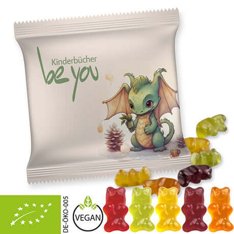 Biologische gummibeertjes zonder gelatine (30 gram) in bedrukt zakje