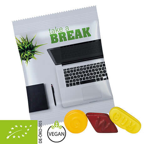 Biologische winegums zonder gelatine met logo (20 gram)