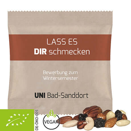 Biologische studentenhaver (30 gram) in bedrukt zakje