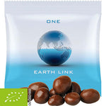 Biologische chocoladepinda's (7 gram) in bedrukt zakje