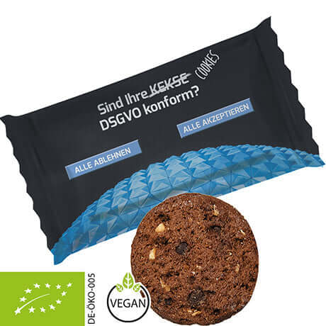 Biologische koekjes chocolade-hazelnoot met logo (7 of 100 gram)