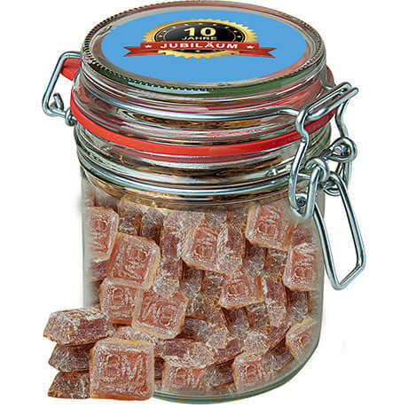 Beierse moutsnoepjes (200 gram) in glazen snoeppot