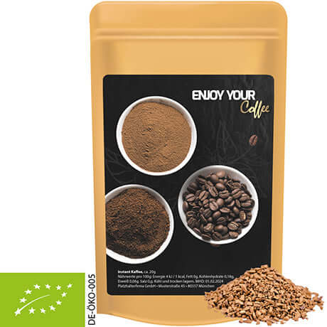Biologische oploskoffie met logo (2,5 tot 35 gram)