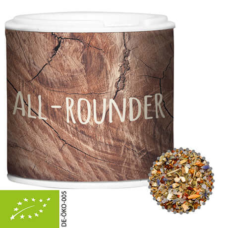 Kartonnen strooibusje met biologische kruidenmix alleskunner (30 gram)