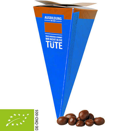Biologische chocoladepinda's (30 gram) in cadeaupiramide