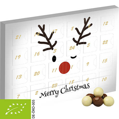 Bedrukte biologische Crunch Choco's 50g in mini adventskalender