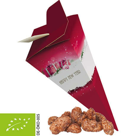 Biologische gebrande amandelen (30 gram) in cadeaupiramide