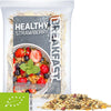 Bedrukte bio mueslireep aardbei in Express Maxi-zakje met etiket (ca. 50g)