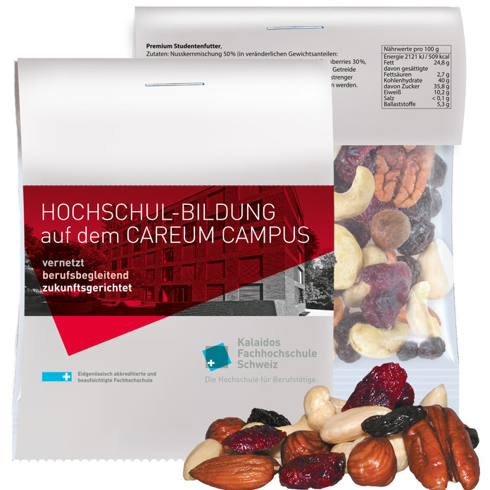 Premium Studentenfutter, ca. 15g, Express Midi-Tüte mit Werbereiter bedrukken – promotionele snack
