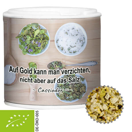 Kartonnen strooibusje met biologisch kruidenzout (30 gram)
