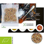 Bedrukte kaart A6 met biologische kruidenmix alleskunner (10 gram)