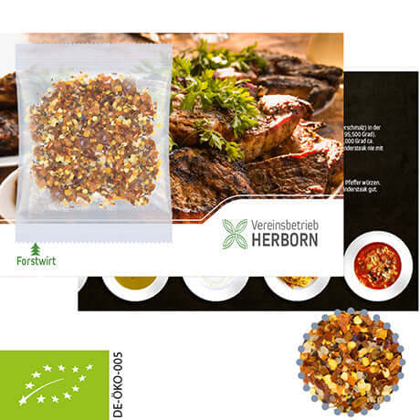 Bedrukte kaart A6 met biologische kruidenmix vuur en vlam (10 gram)