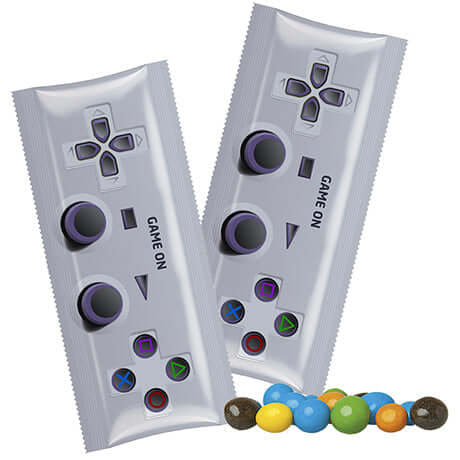 Gekleurde chocoladepinda's (30 gram) in bedrukte snackstick