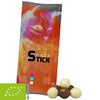 Bedrukte biologische Crunch Choco's, ca. 20g, in snackstick-verpakking met eigen logo — promotioneel snoepje