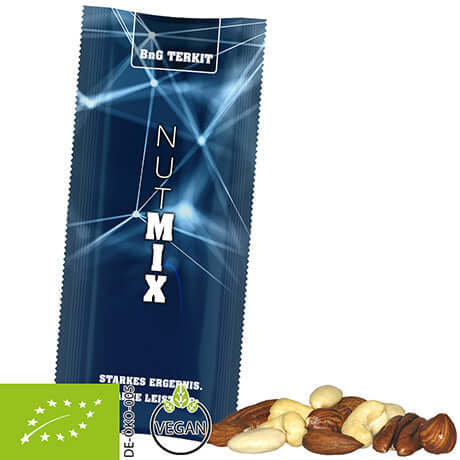 Biologische notenmix (30 g) in bedrukte snackstick