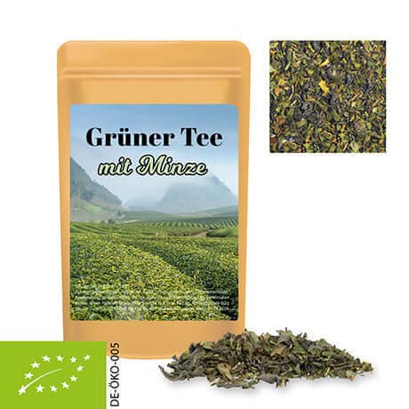 Thee in mini stazak met logo en theesoort naar keuze (10 tot 20 gram)