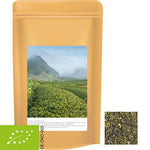 Bruine stazak met etiket met biologische groene thee met munt (30 gram)