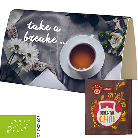 Bio Beuteltee Oriental Chai, ca. 1,8g, Werbekarte A6 gefaltet