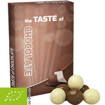 Bedrukte biologische Crunch Choco's, ca. 12g, in bedrukt vouwdoosje met eigen logo — promotioneel snoepje