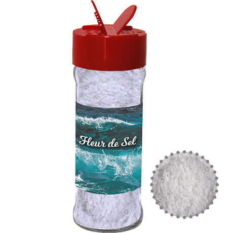 Glazen strooipotje met fleur de sel (40 gram)