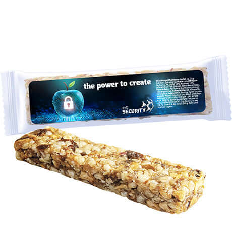 Müsliriegel Multikorn-Apfel, ca. 25g, Express Flowpack mit Etikett bedrukken – promotionele snack