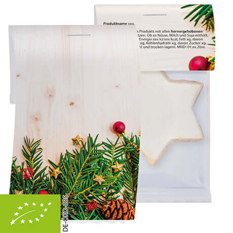 Biologische kaneelsterren (7 gram) in flowpack met topkaart