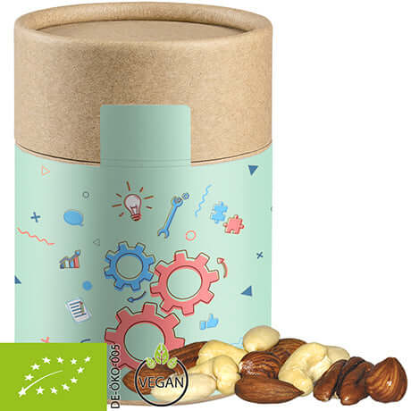 Biologische notenmix (80 gram) in bruine kraft koker