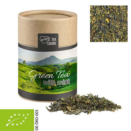 Bruine kraft koker met biologische groene thee met munt (30 gram)