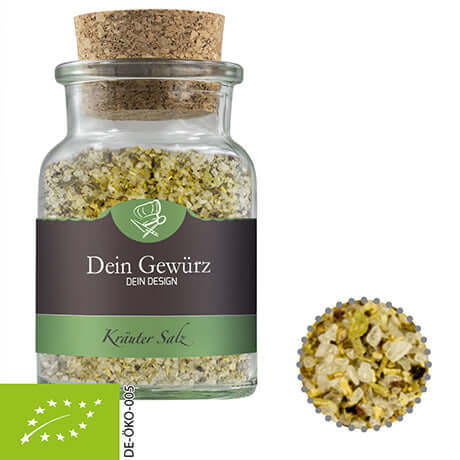 Glazen potje met kurk met biologisch kruidenzout (80 gram)