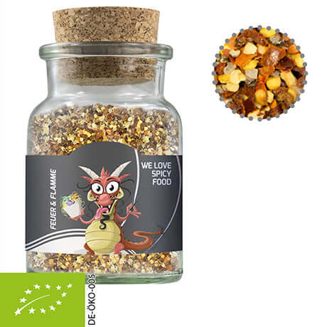 Glazen potje met kurk met biologische kruidenmix vuur en vlam (75 gram)