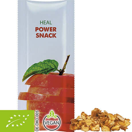 Biologische appelblokjes (10 gram) in bedrukte snackstick