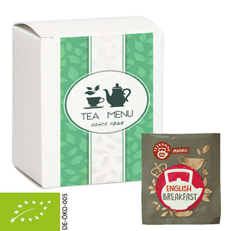 Bedrukt vouwdoosje met biologische English breakfast-thee (5 stuks)