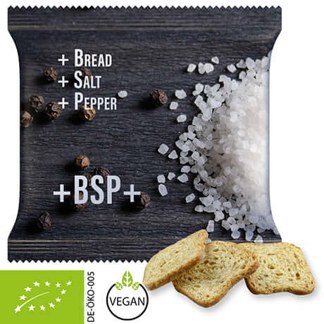 Biologische broodchips zout en peper (20 gram) in bedrukt zakje XL