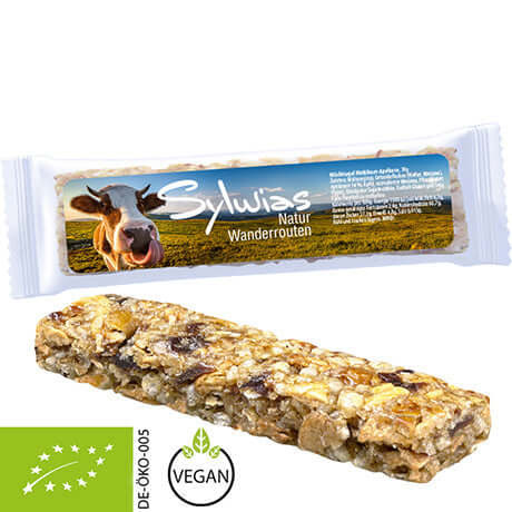 Biologische mueslireep meergranen abrikoos ca. 30g in Express flowpack met volledig bedrukte folie