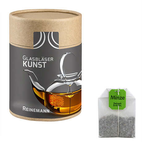 Theezakjes in kraft koker met logo: pepermuntthee (maxi, 22,5 gram)