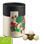 biologische Knusperkugeln-Mix, ca. 50g, Kraftpapierdose Midi schwarz bedrukken – promotionele snack