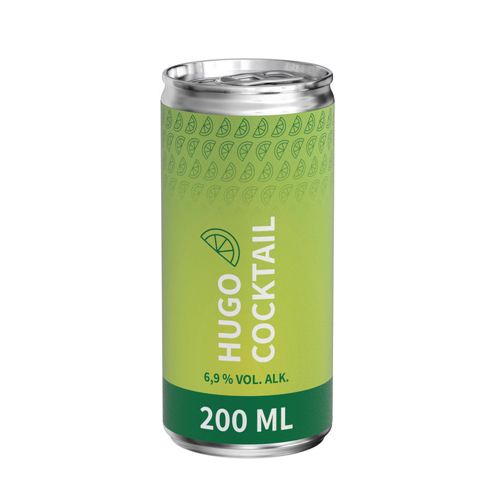 Hugo met logo in blikje van 200 ml (wijncocktail, 6,9% alcohol)