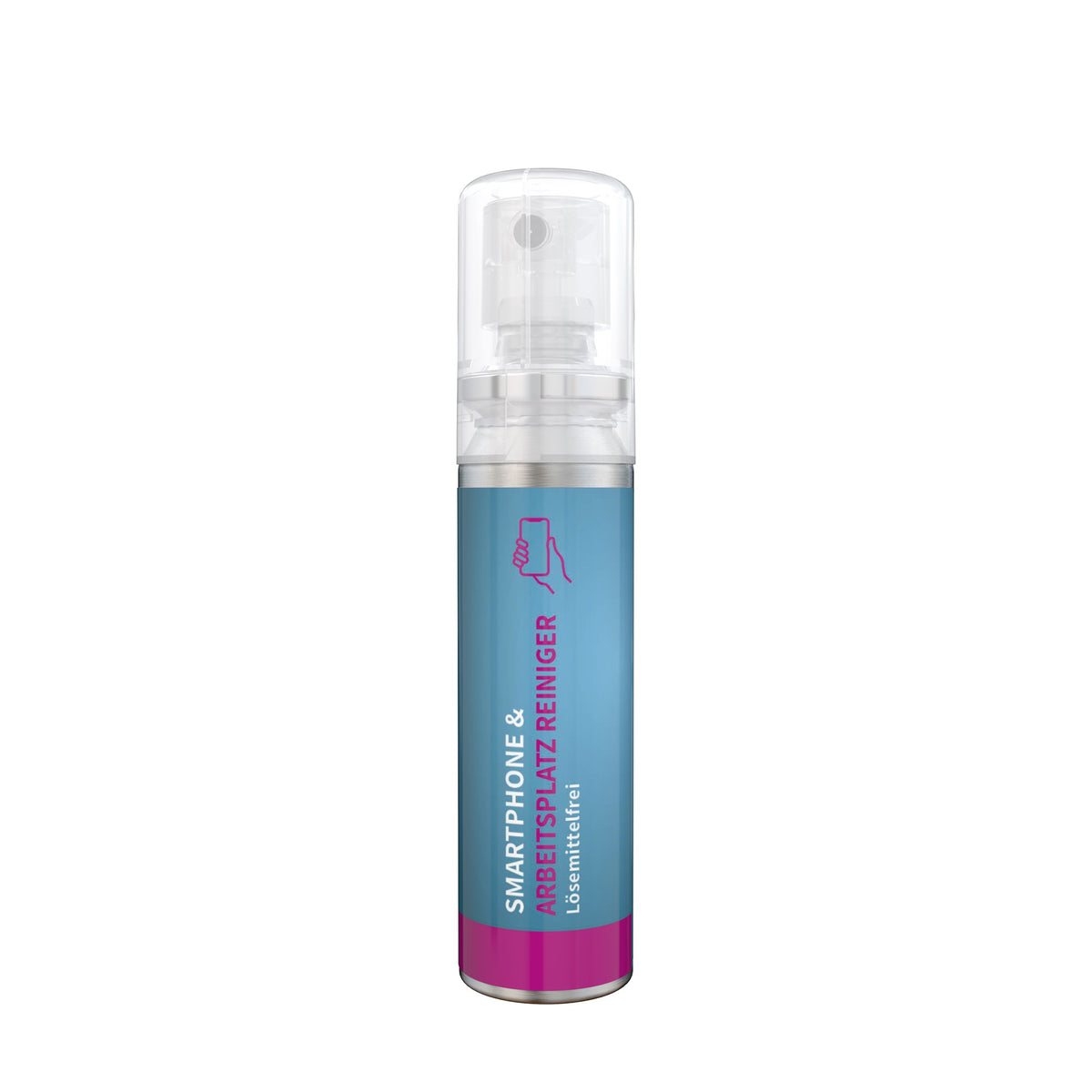 Smartphone- en werkplekreiniger als pocketspray van 20 ml, wit etiket, met voorbeeldontwerp
