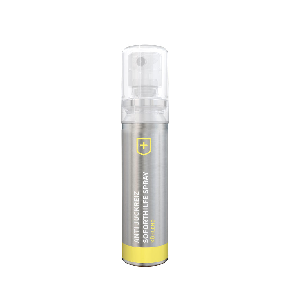 Anti-jeukspray als pocketspray van 20 ml, doorzichtig etiket (no-label-look), met voorbeeldontwerp