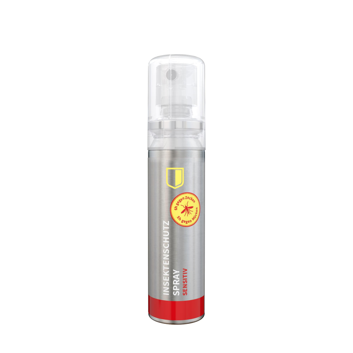 Insectenspray met icaridine als pocketspray van 20 ml, doorzichtig etiket (no-label-look), met voorbeeldontwerp