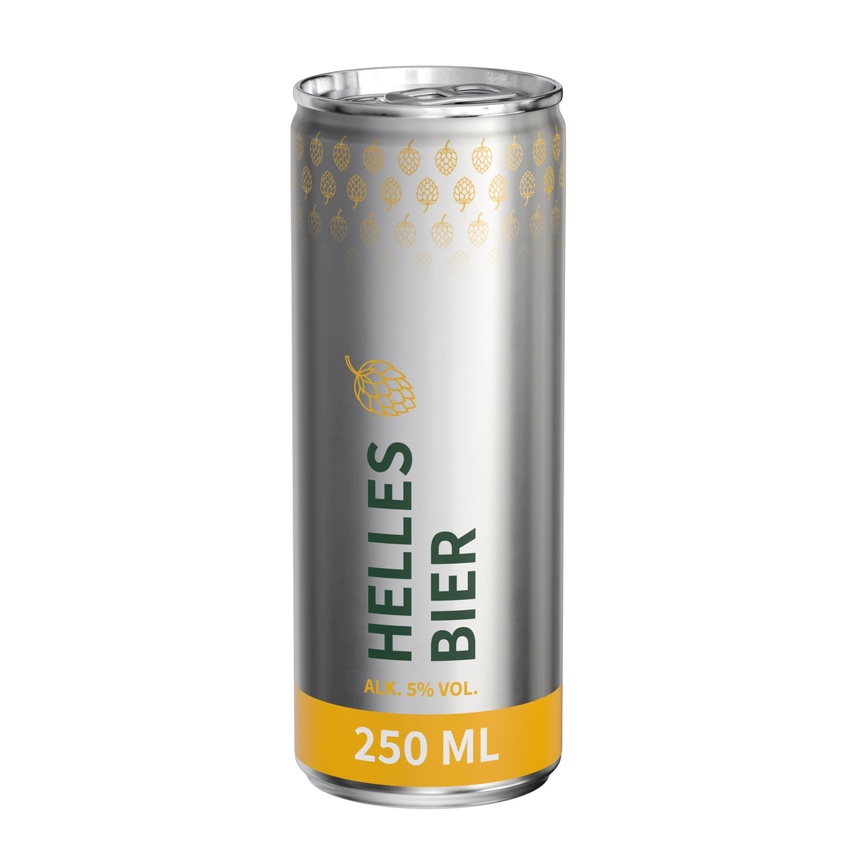 Bier in blikje van 250 ml, rondom bedrukt, metaallook mat, met voorbeeldontwerp