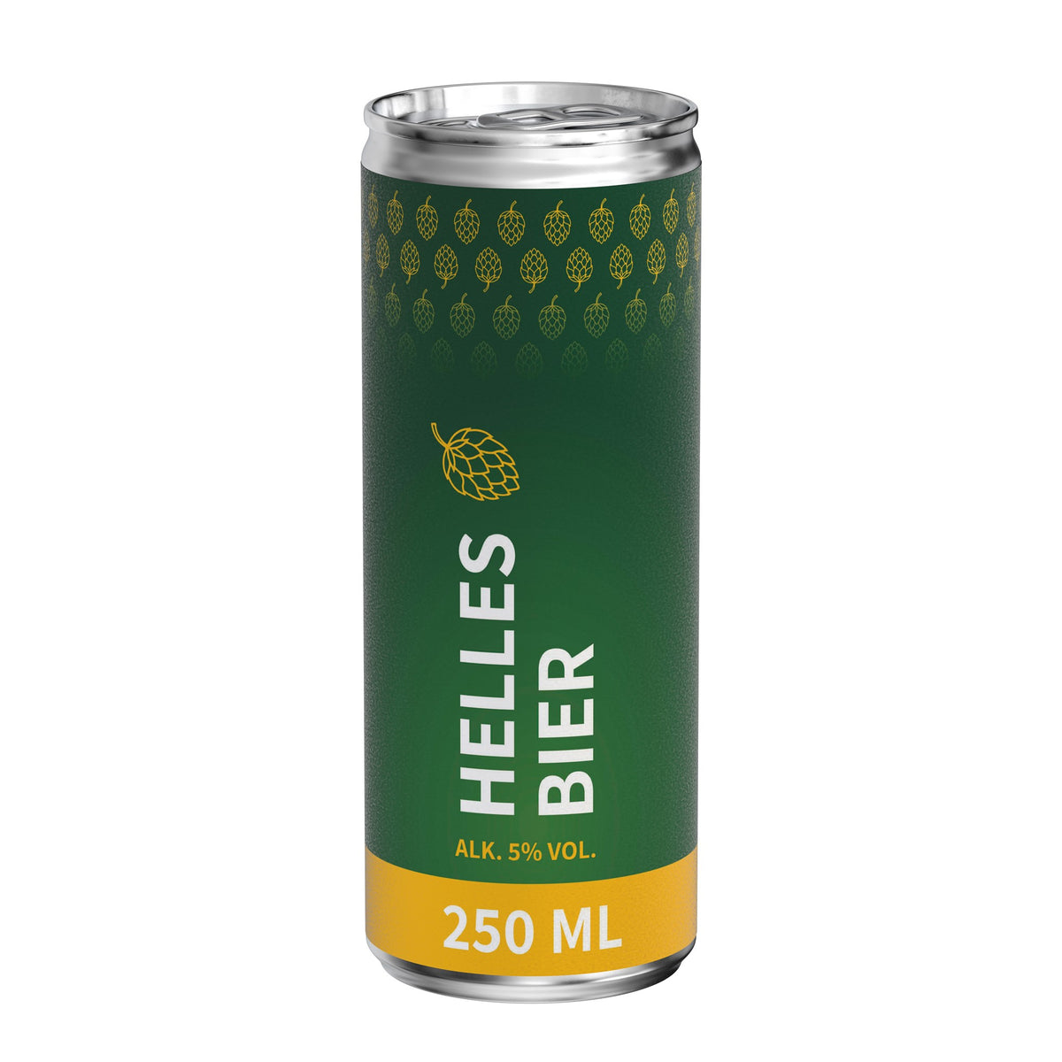 Bier in blikje van 250 ml, papieren etiket, mat, met voorbeeldontwerp